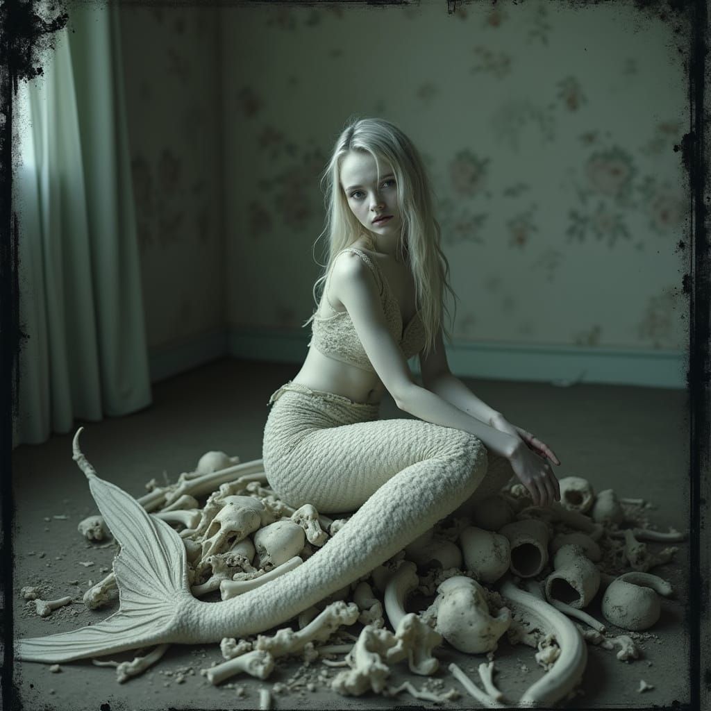 Gothic Mermaid Portrait on a Bone Pile