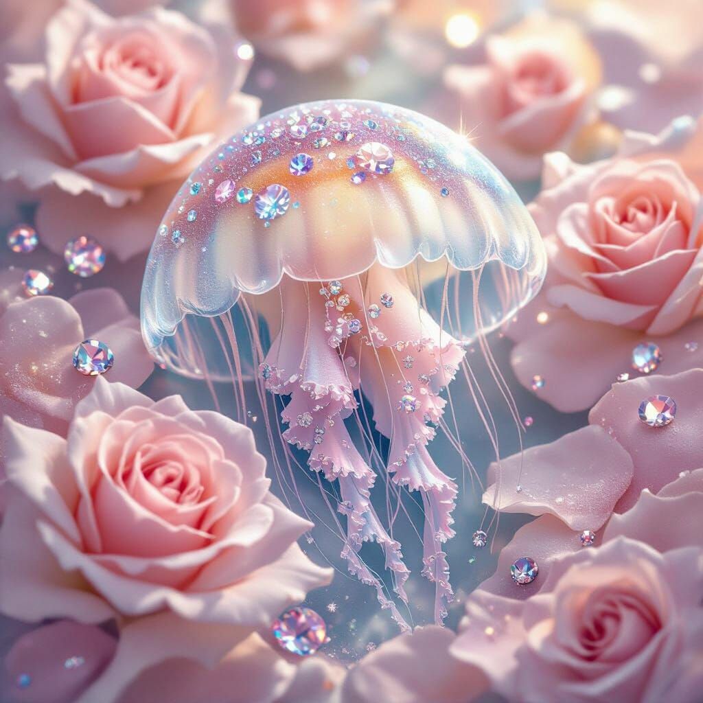 Ethereal Jellyfish with Sugar Roses and Crystals