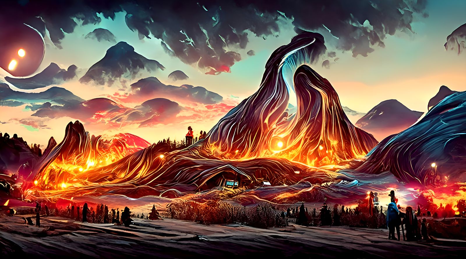 Epic Fiery Night Landscape, Detailed Digital Art