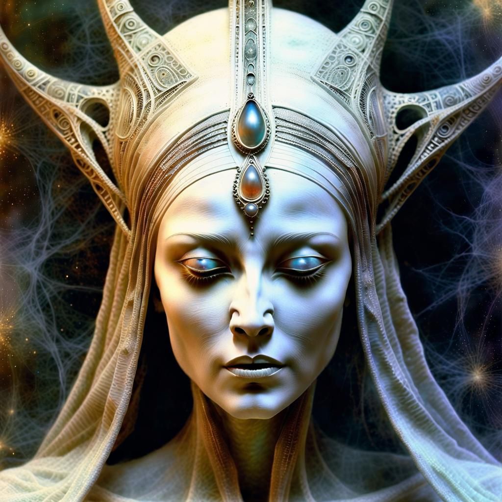 Luminous Dust Goddess in Sinister Fantasy Art