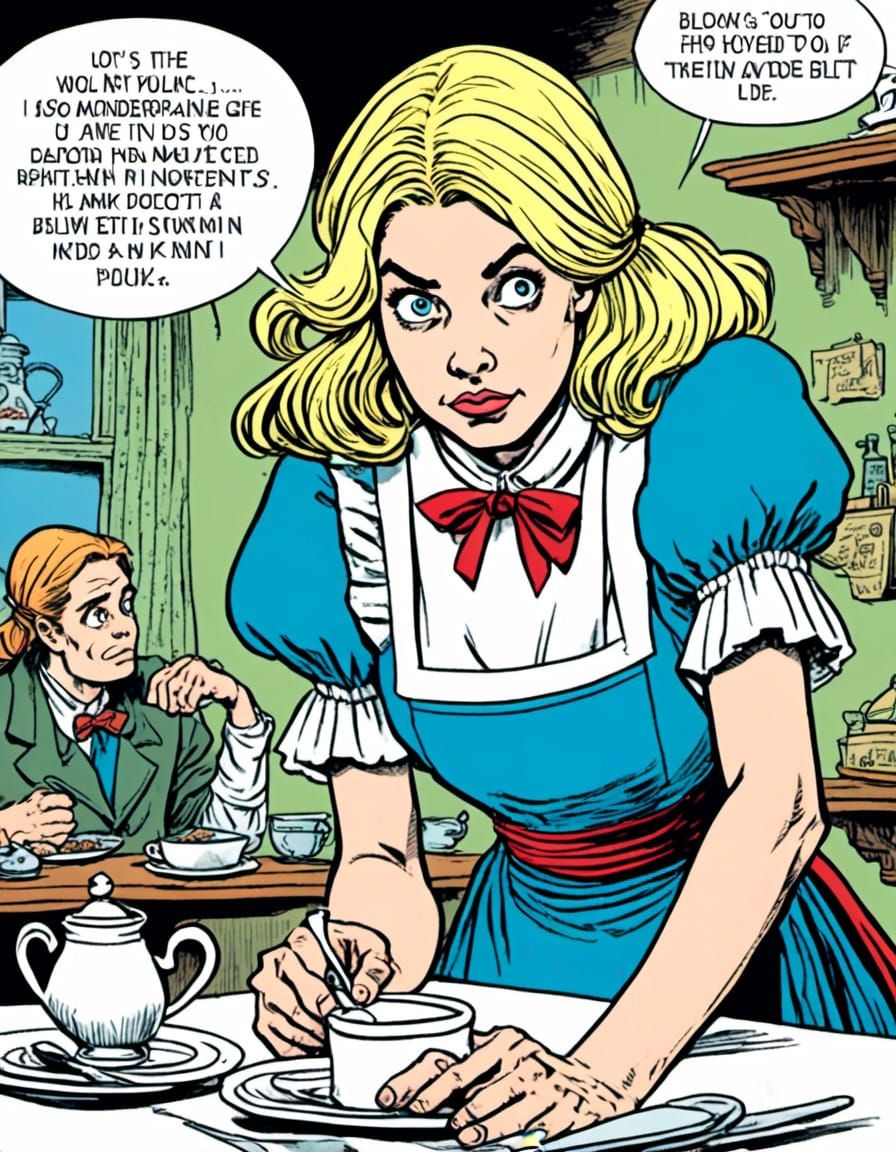 Grown-Up Alice in Wonderland on a Precipice