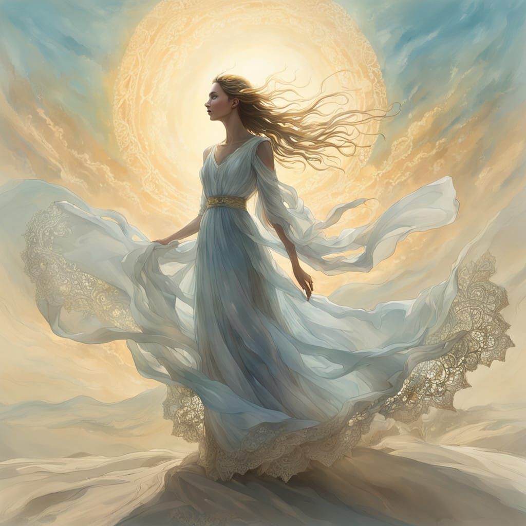 Ethereal Goddess Emerges from Dreamlike Landscape