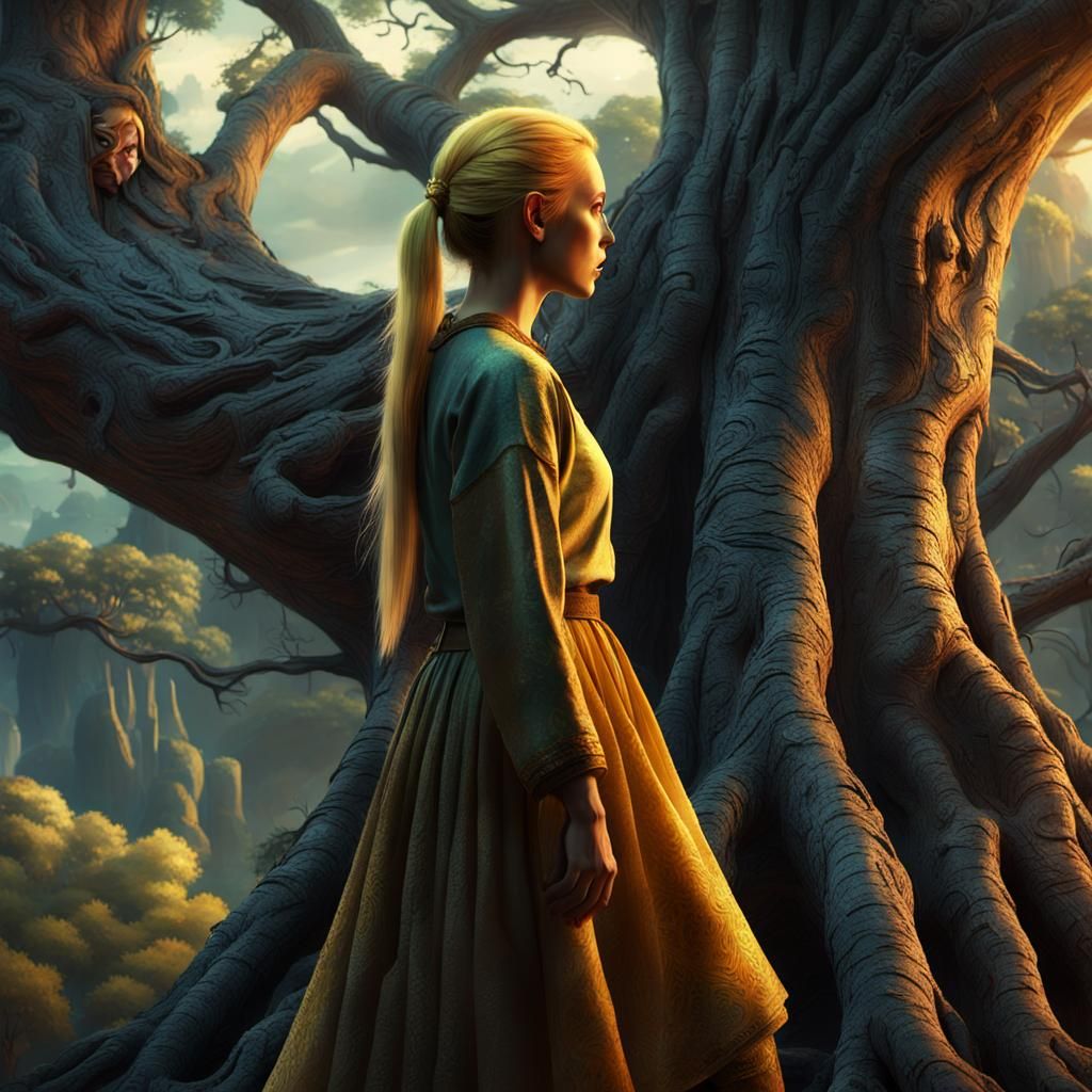 Ancient Tree at Dusk: A Cinematic Fantasy Scene