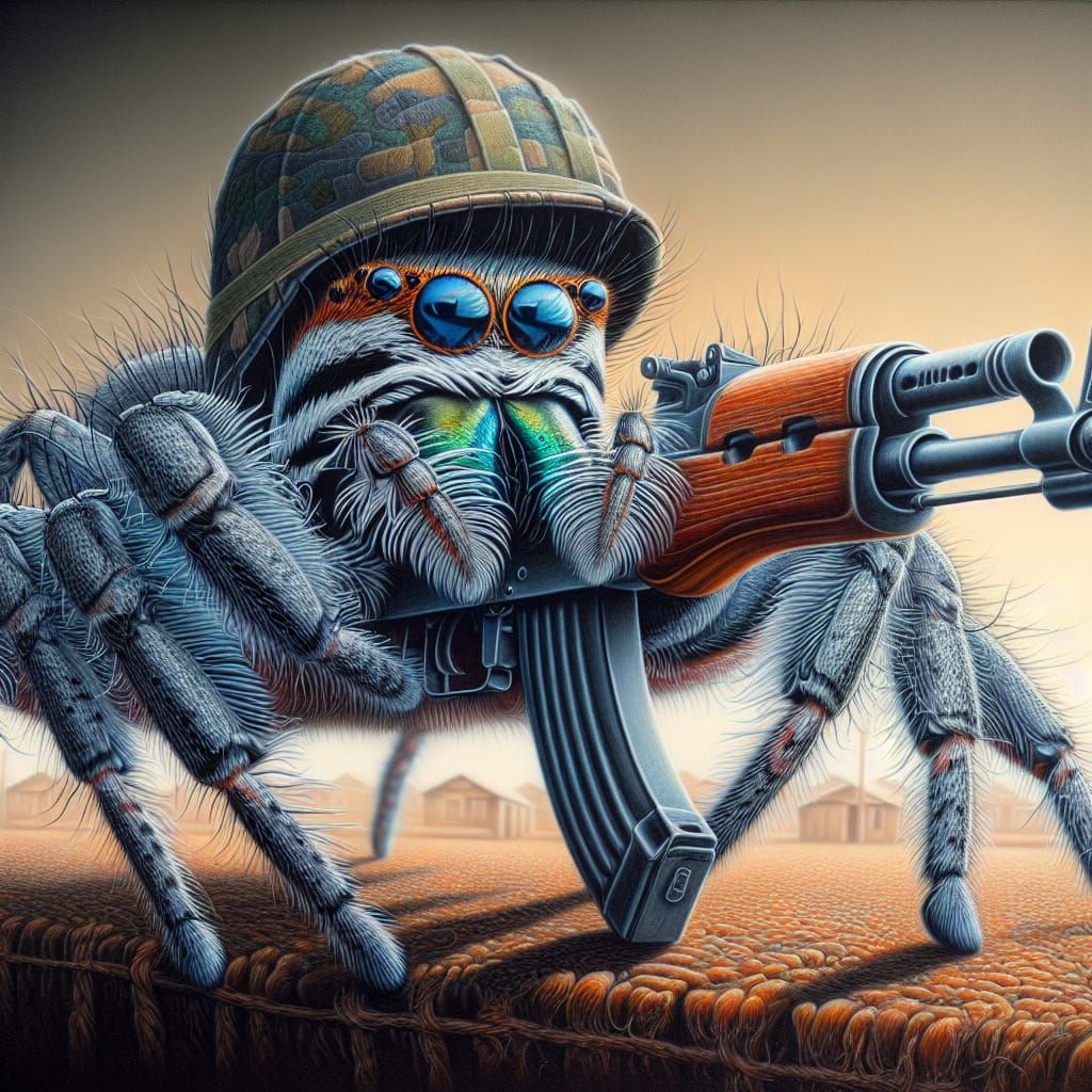 Jumping Spider Soldier in Army Uniform