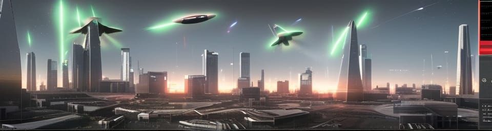 Cyberpunk City Under Siege by Alien Armada