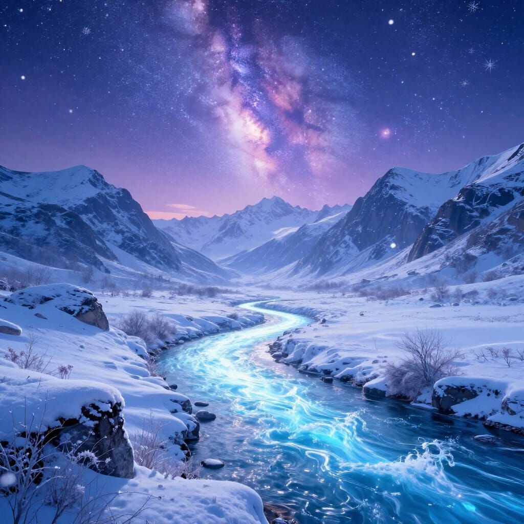 Mystic Winter Landscape with Luminous River