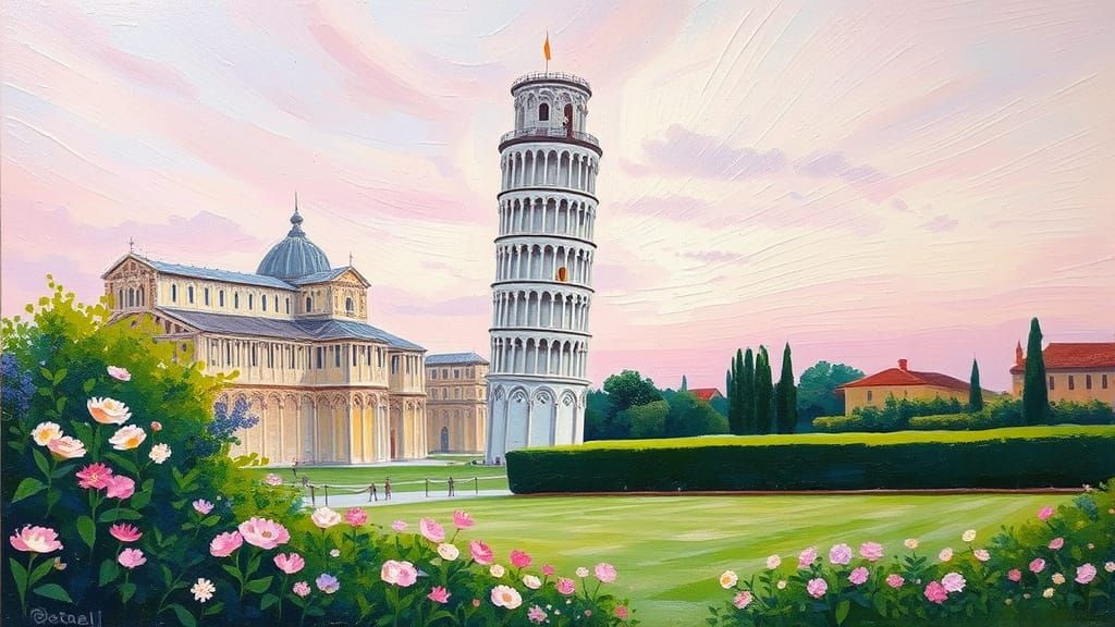 Impressionist Leaning Tower of Pisa in Dreamy Pastel Hues