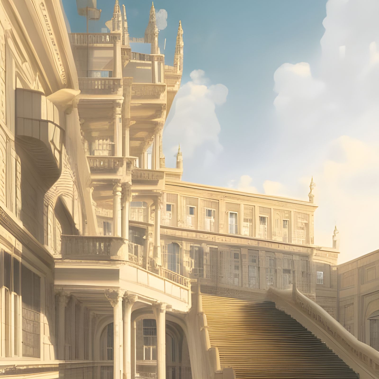 Hyperrealistic Stairs to Fantasy Haven in Cool Colors