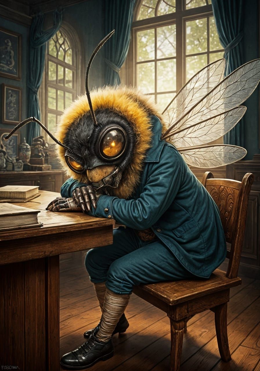 Victorian Bumblebee in School, Arthur Rackham Style