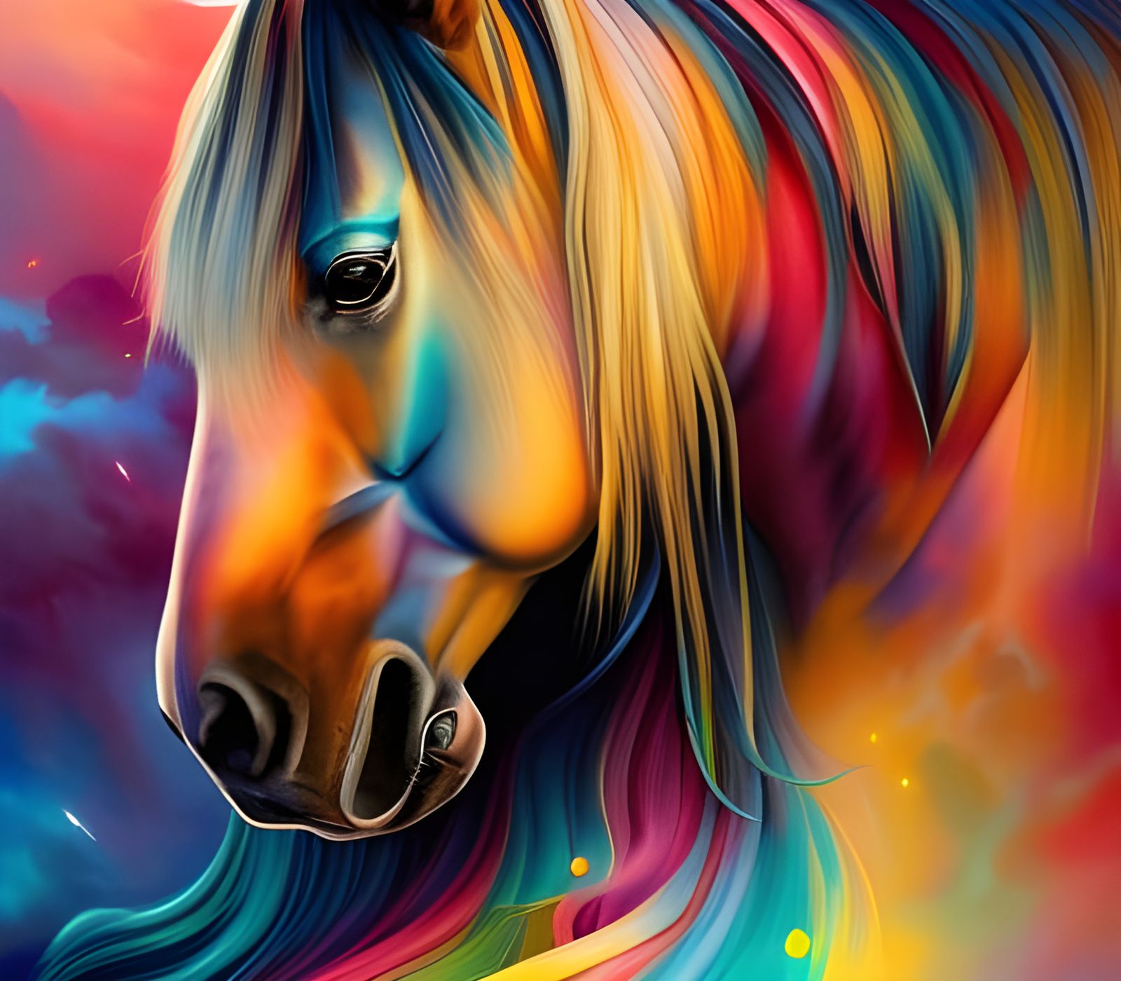 Elegant Horse Portrait with Liquid Ink and Gouache