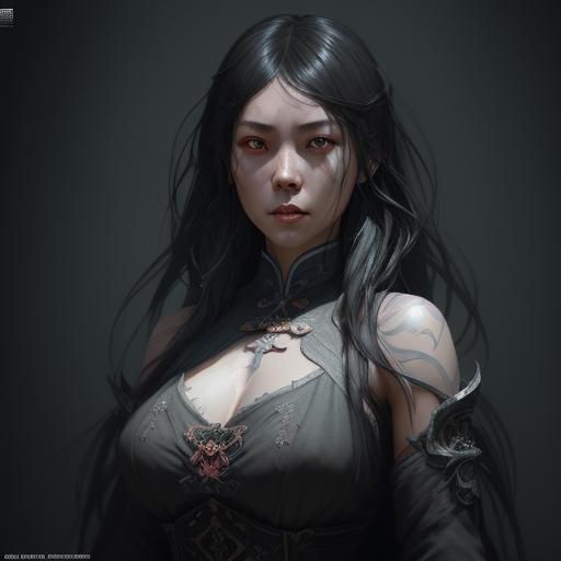 Chinese Gothic Woman Portrait in Hyperdetailed Style