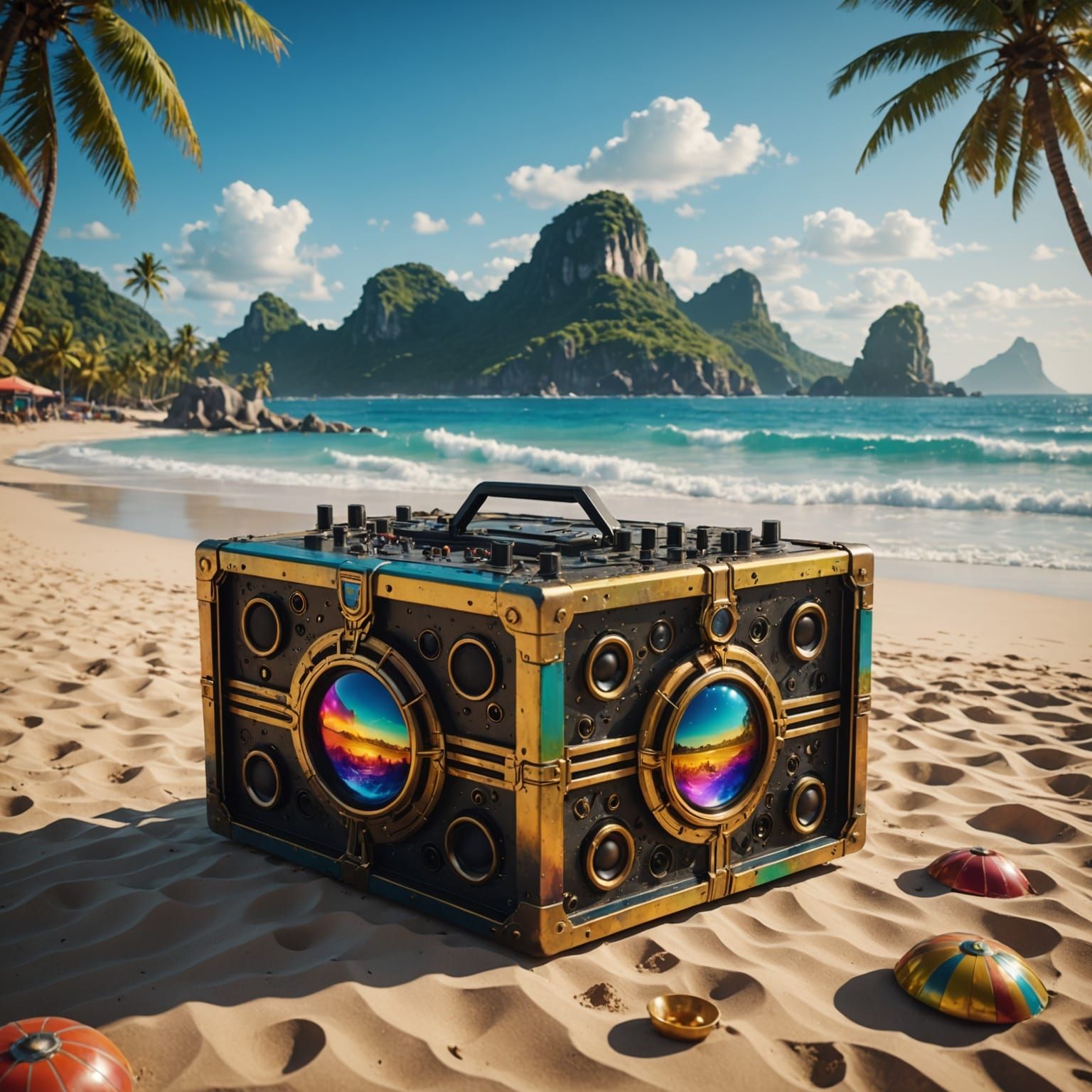 Ethereal Beach Oasis in Vibrant Colors