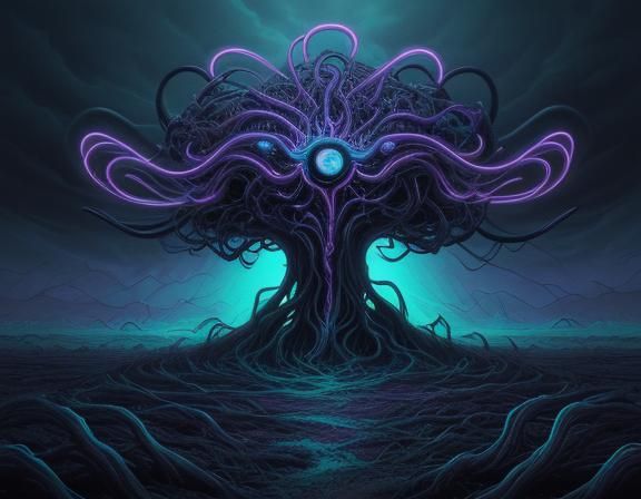 Surreal Bioluminescent Figure in Pastel Landscape