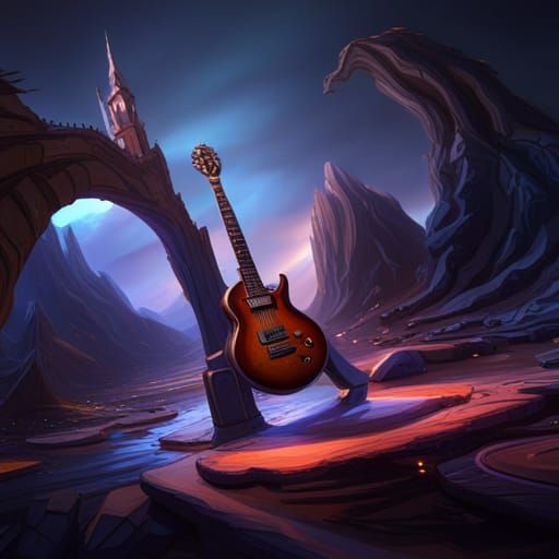 Detailed Guitar Matte Painting in Deep Color