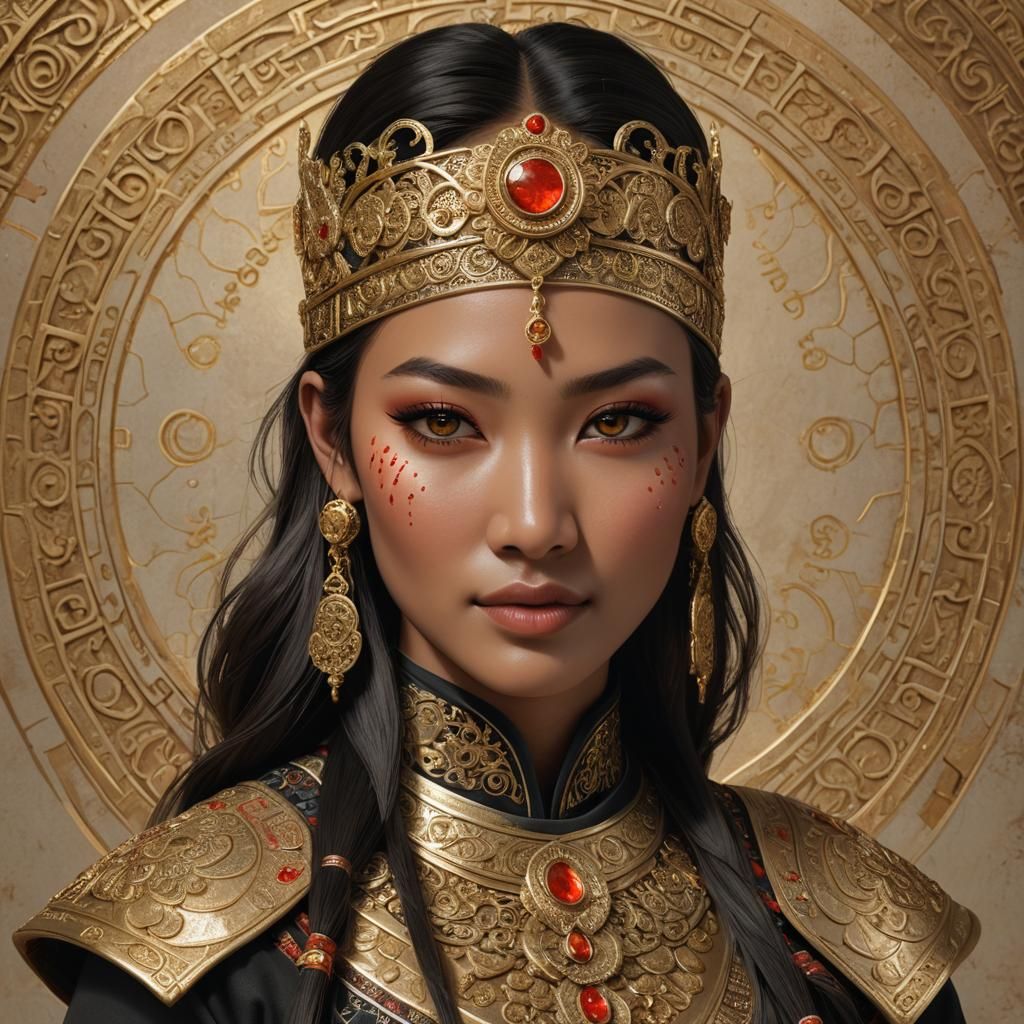 Hyper-Realistic Mongol Girl with Fire Makeup in 8K