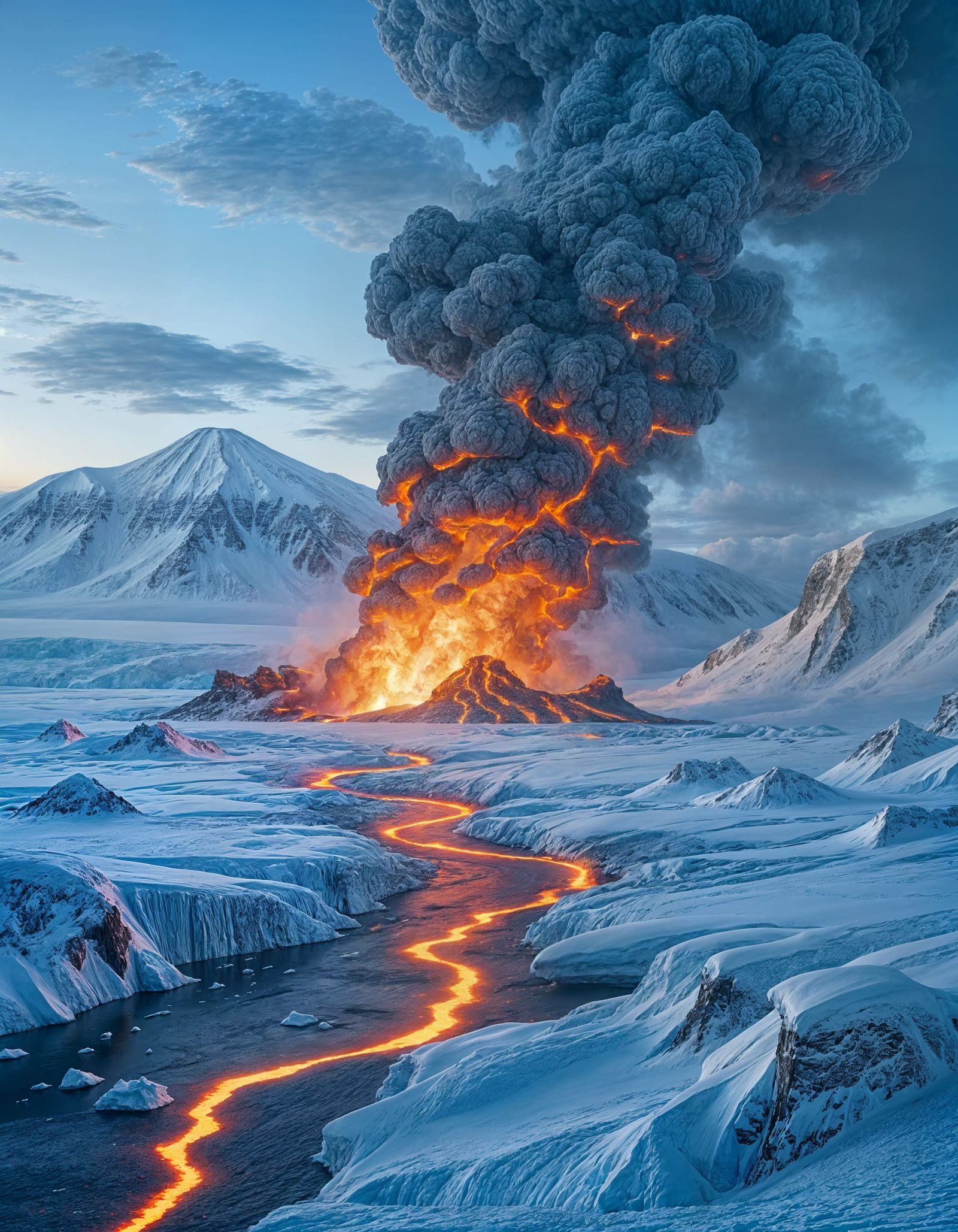 Antarctic Volcano Eruption: Lava Flowing on Ice