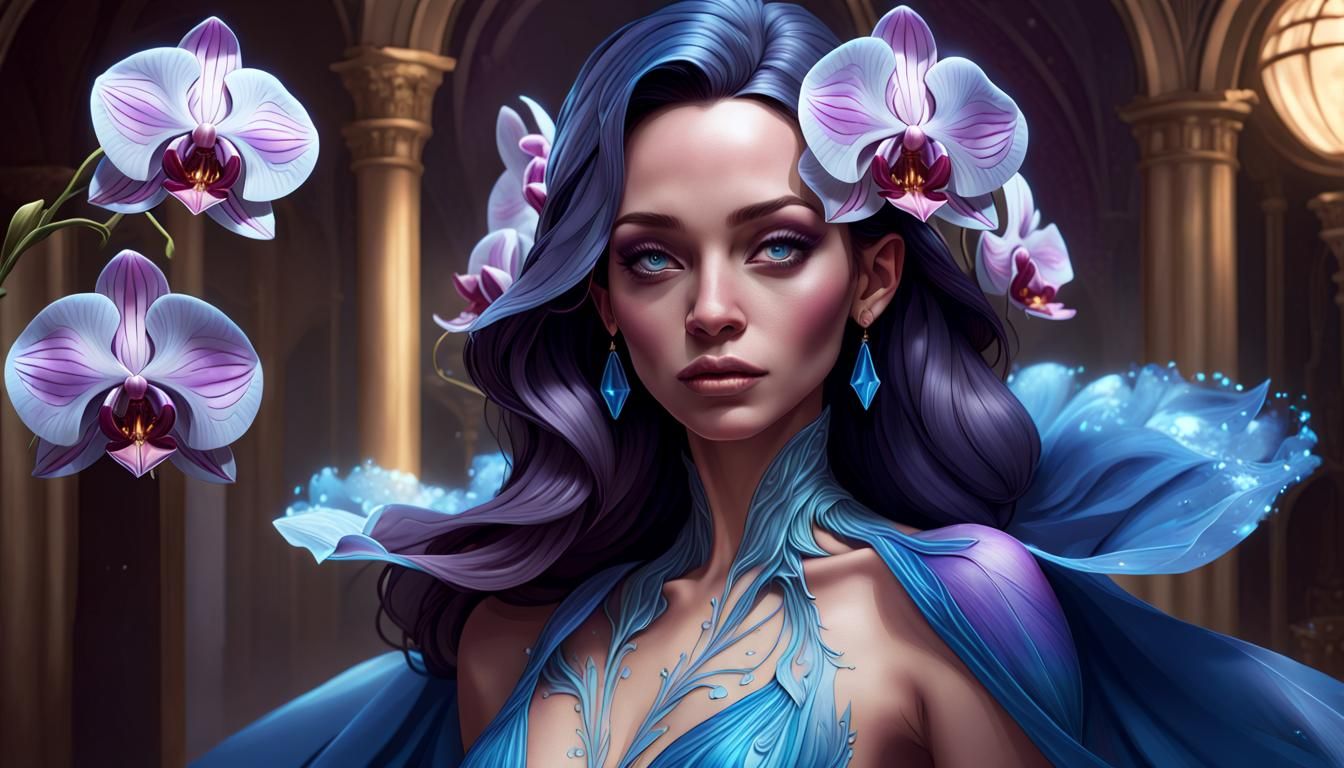 Orchid Gown: Hyperdetailed Portrait in Art Nouveau Style