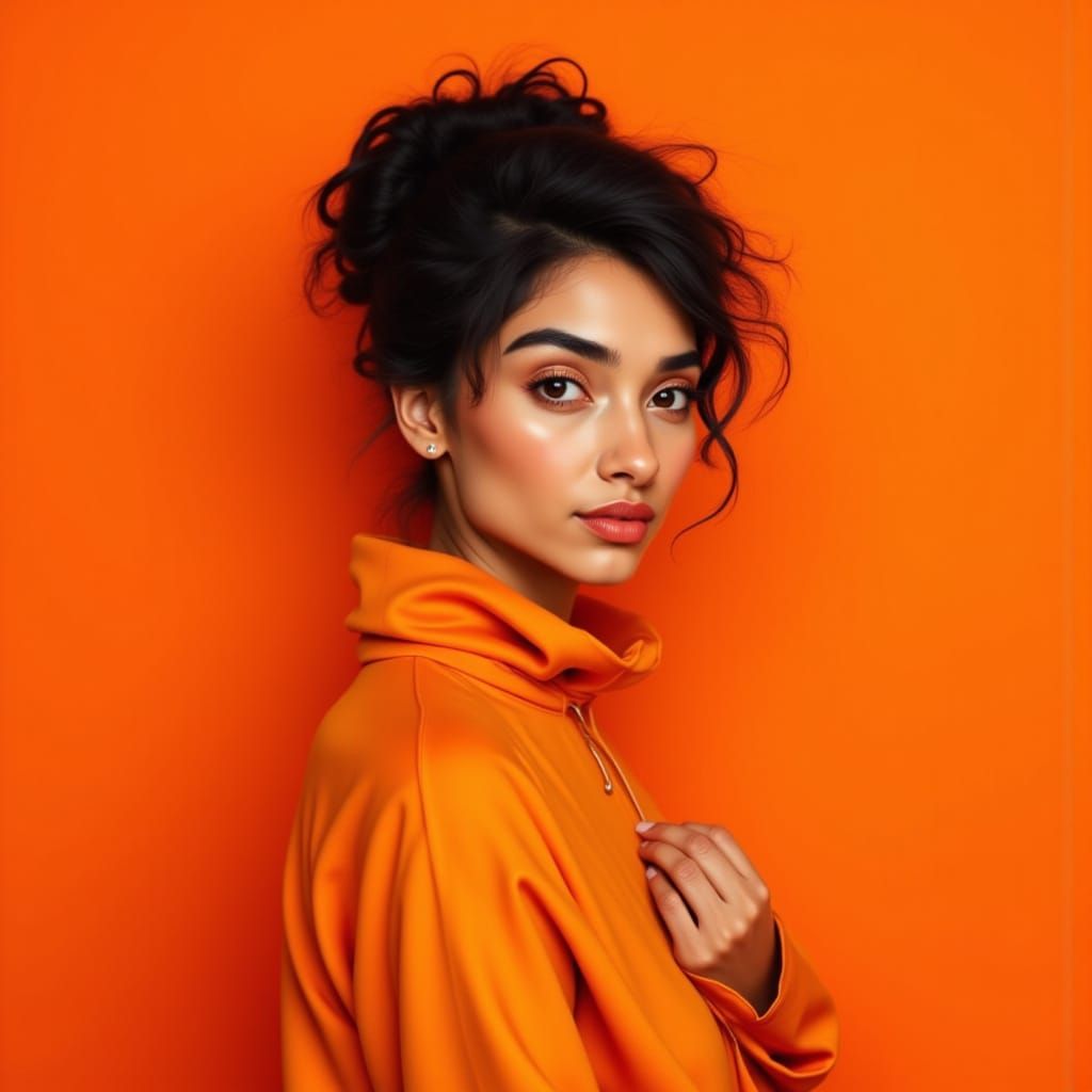 Vibrant Orange Portrait in Impressionistic Style