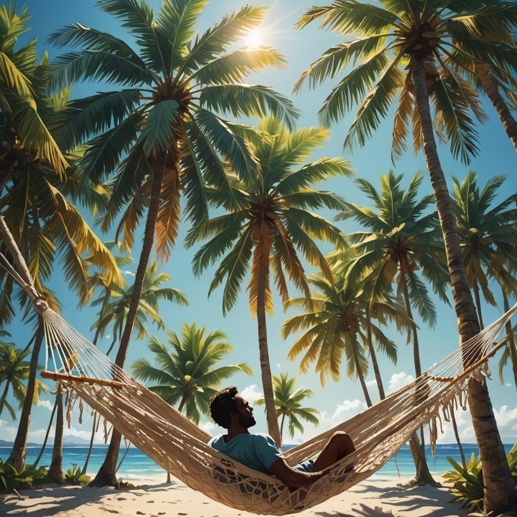 Idyllic Tropical Hammock Scene in Warm Sunlight
