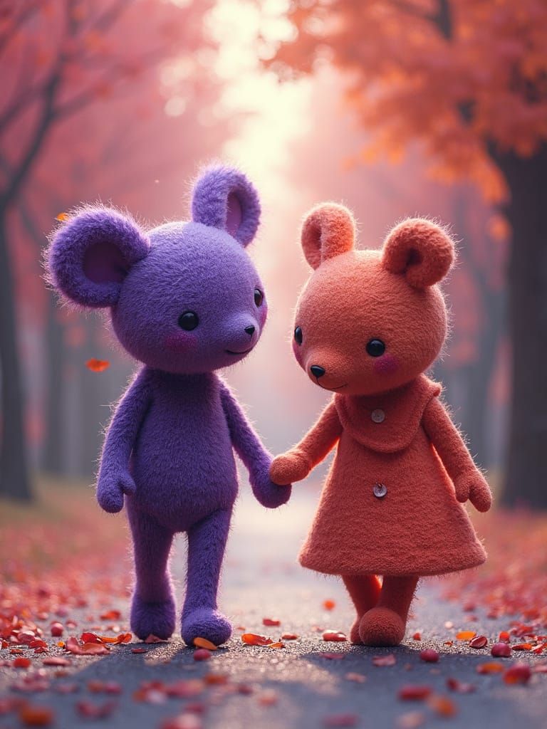 Anthropomorphic Ultraviolet and Anthropomorphic Infrared Walking Holding Hands