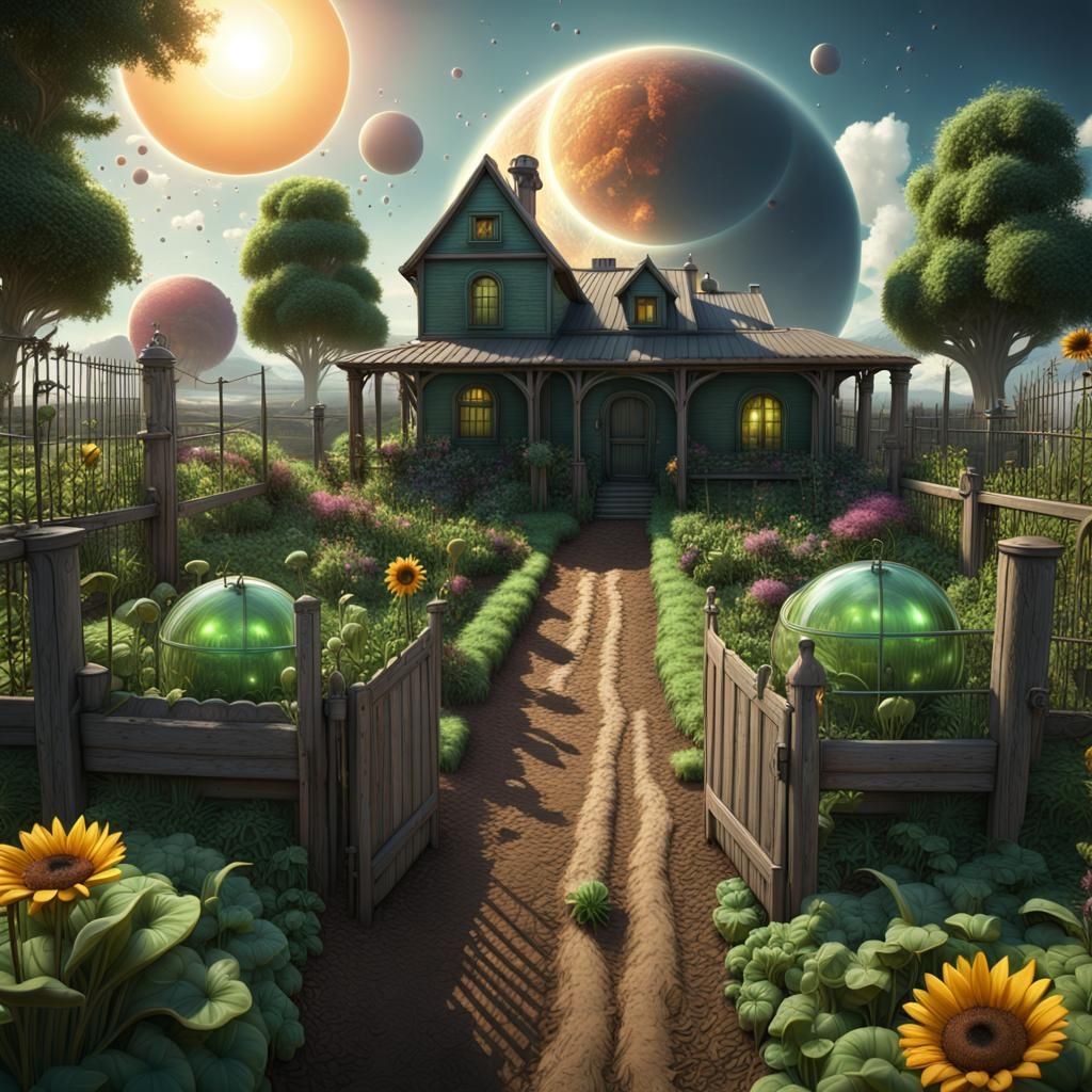 Alien Farm on a Two-Sun Planet in Detailed Matte Painting