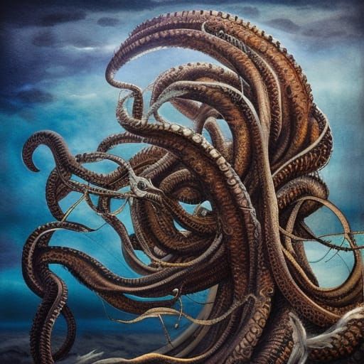 Dramatic Kraken in Mixed Media Style