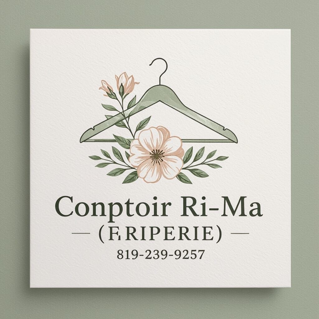 Elegant Logo Design: Hanger and Flower for Comptoir Ri-Ma