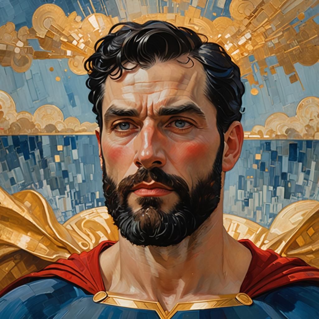 Superman Portrait in Gustav Klimt Impressionist Style