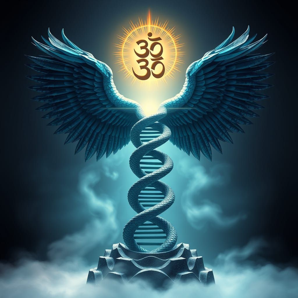 Mystical DNA Serpent Ascends to Ethereal Light