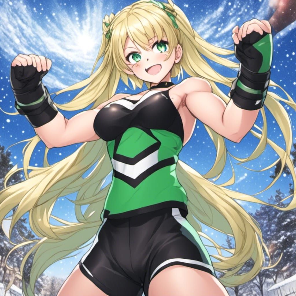 Anime-Style Wrestler with Huge Muscles and Snarl