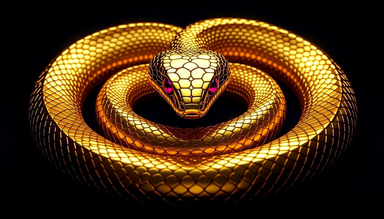 Golden Serpent Coiled in Fibonacci Spiral