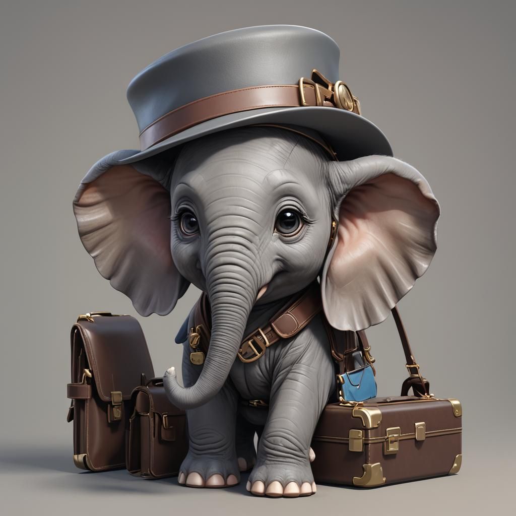 Baby Elephant Ready for Work: 3D Anime Art