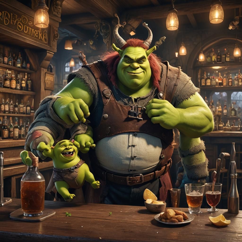 An extremely fat ugly Shrek woman hits on an attractive man in the bar