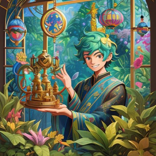 Joyful Jewish Boy Admires Vibrant Menorah in Sunny Landscape