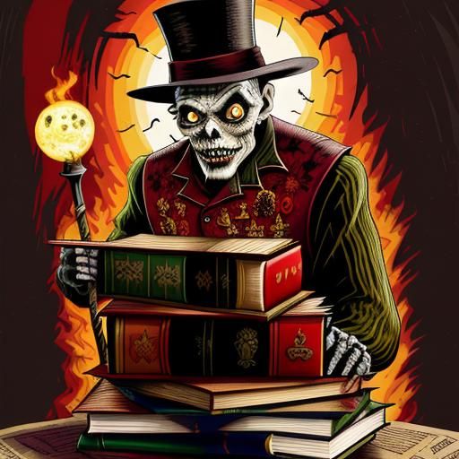 Grotesque Zombie Librarian in Art Brut Line Art