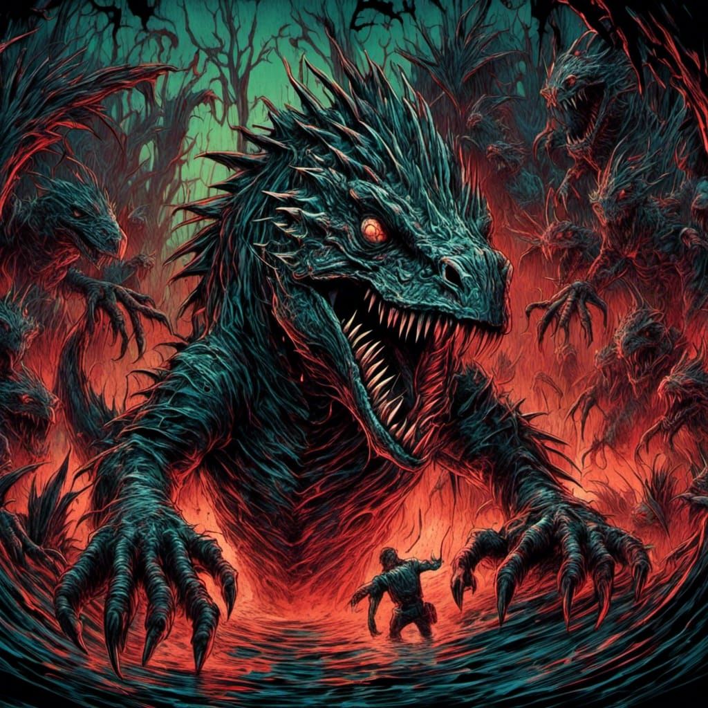 Iguana at Night in Comic Book Style