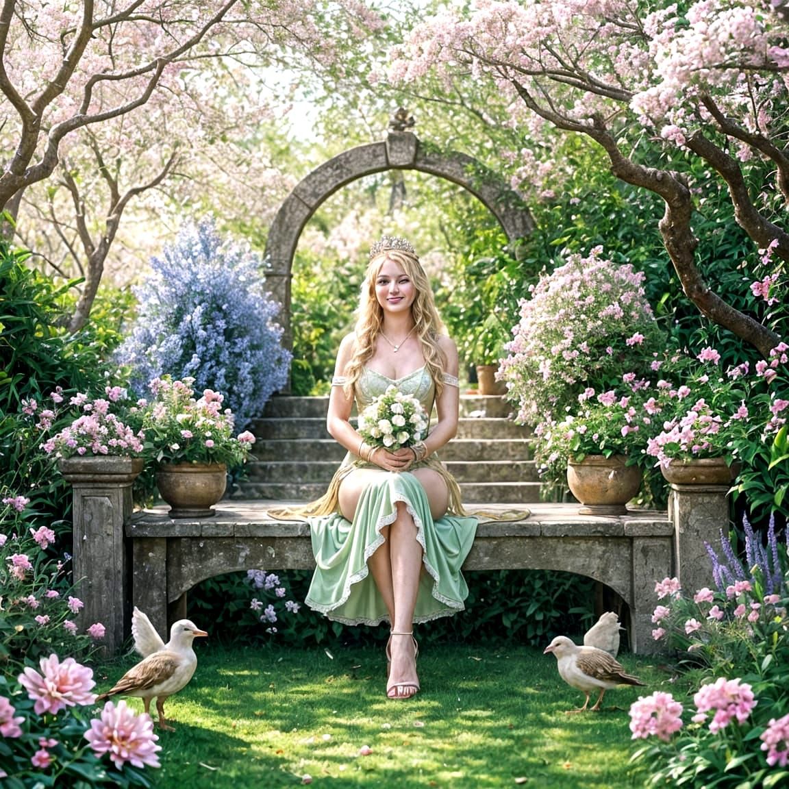 Blonde Princess in Vietnamese Garden