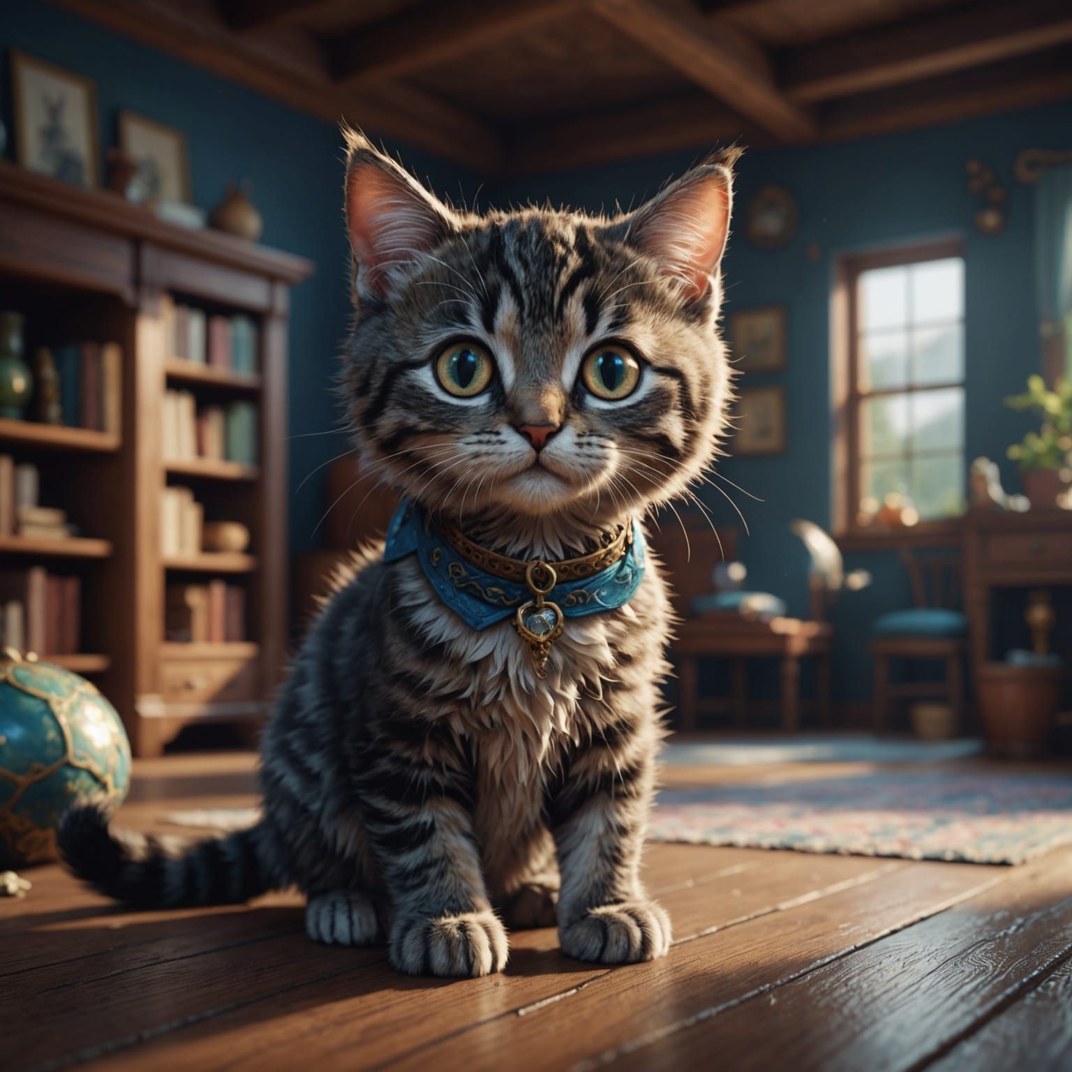 Cute Kitten in Home: Detailed Matte Painting