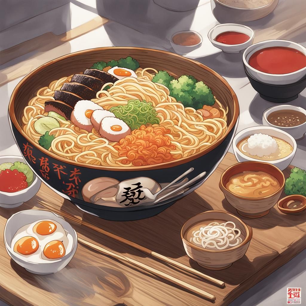Kawagama Ramen Bowl in Anime Style