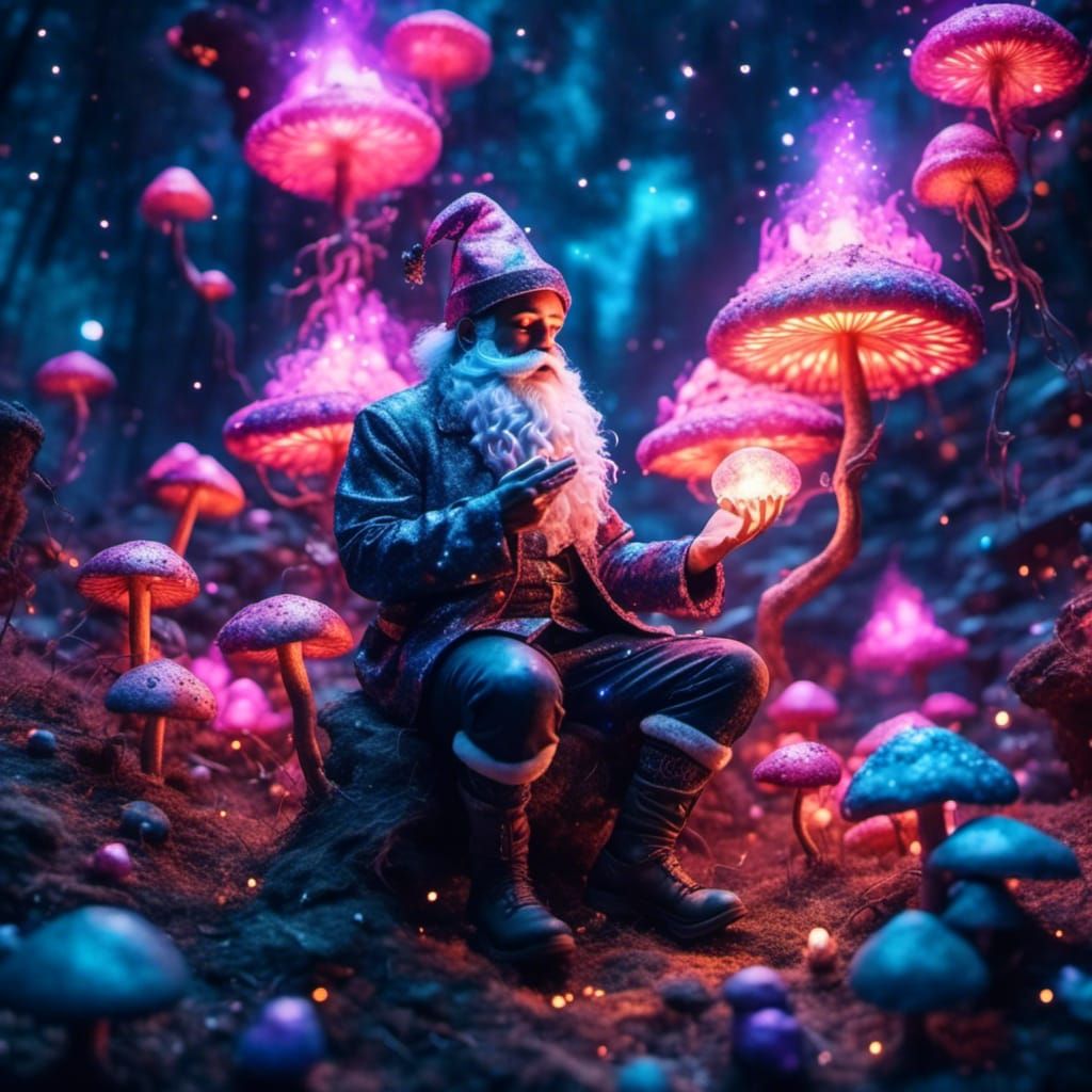 Psychedelic Santa Claus Tripping: Cosmic Illustration