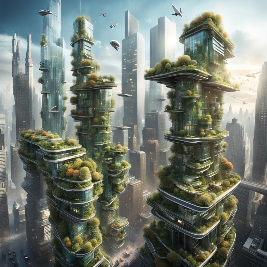 Surreal Cityscape: Nature and Technology Unite