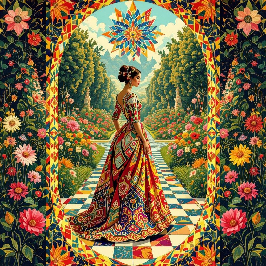 Kaleidoscopic Woman in Psychedelic Garden Art