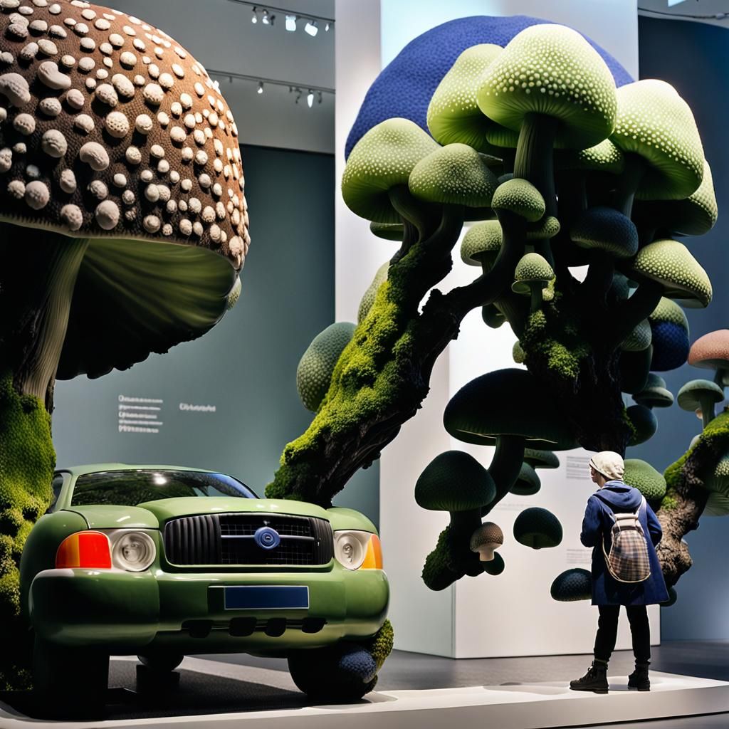 Surgeon Tending Indigo Mushrooms: Modern Art Sculpture