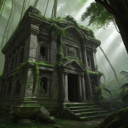Lost City Ruins in Dense Jungle