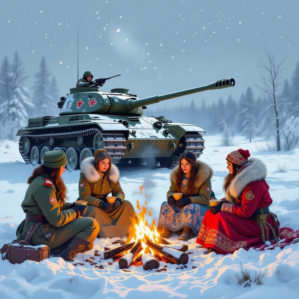 Tiger Tank in Siberian Winter, Hyper-Realistic Style
