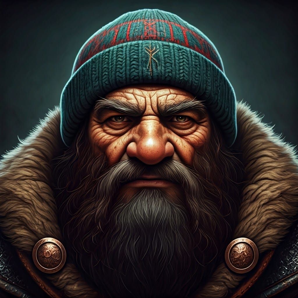 Dwarf Rune Sorcerer in Intricately Patterned Beanie