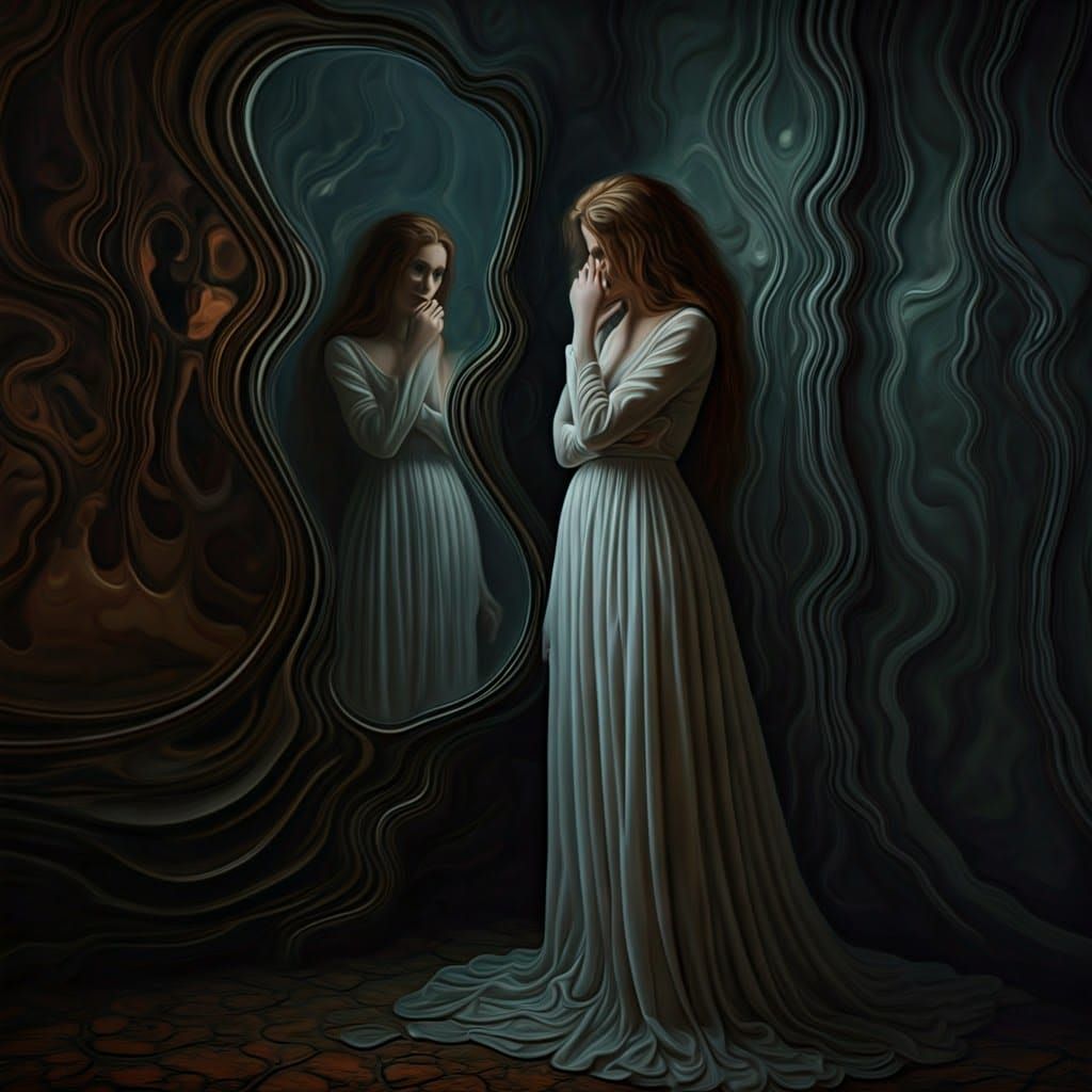 Ethereal Woman in Surreal Dreamscape, Oil on Canvas