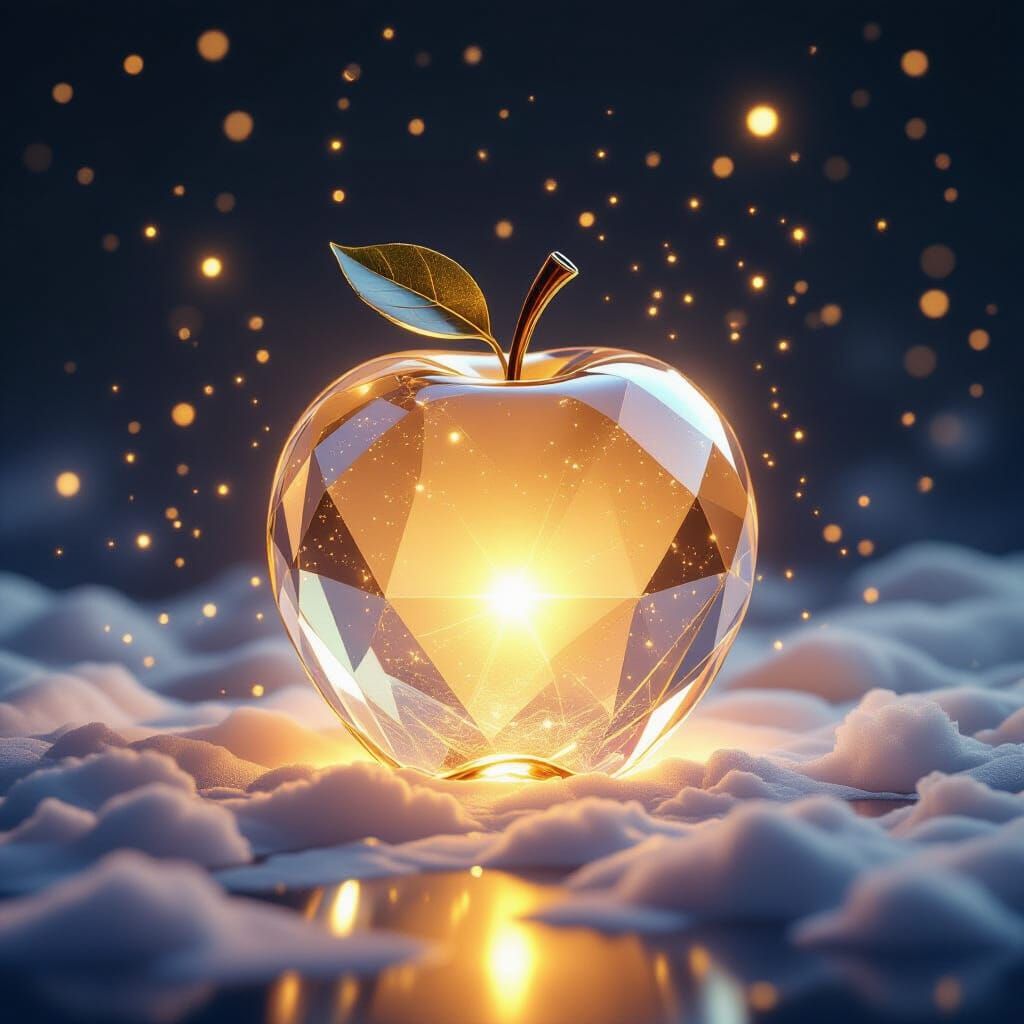 Glowing Crystal Apple in Magical Aura