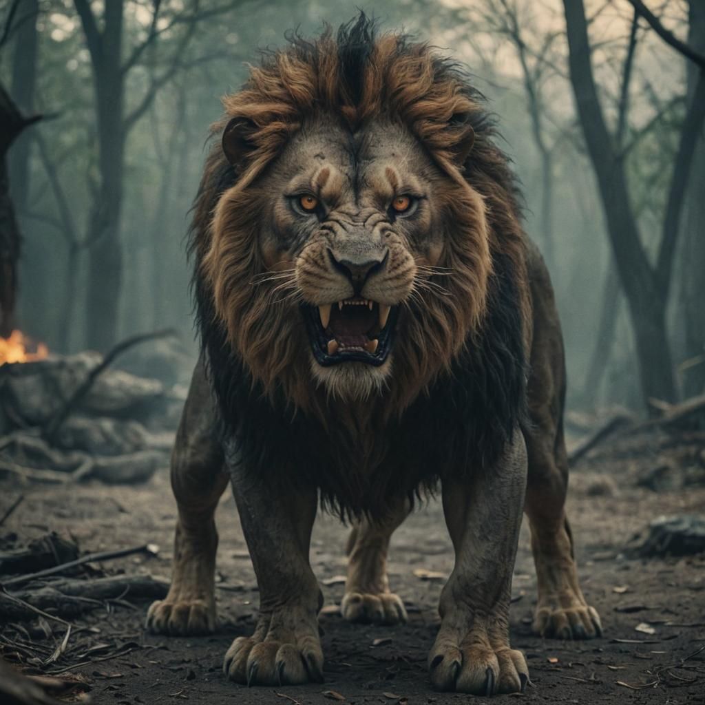 Hell Demon Lion in Cinematic Style