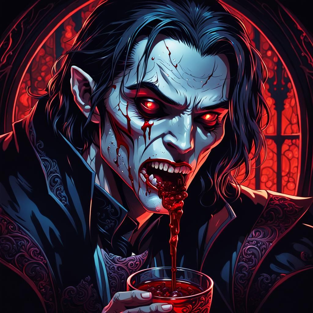 Vampire Drinks Blood in Anime Style